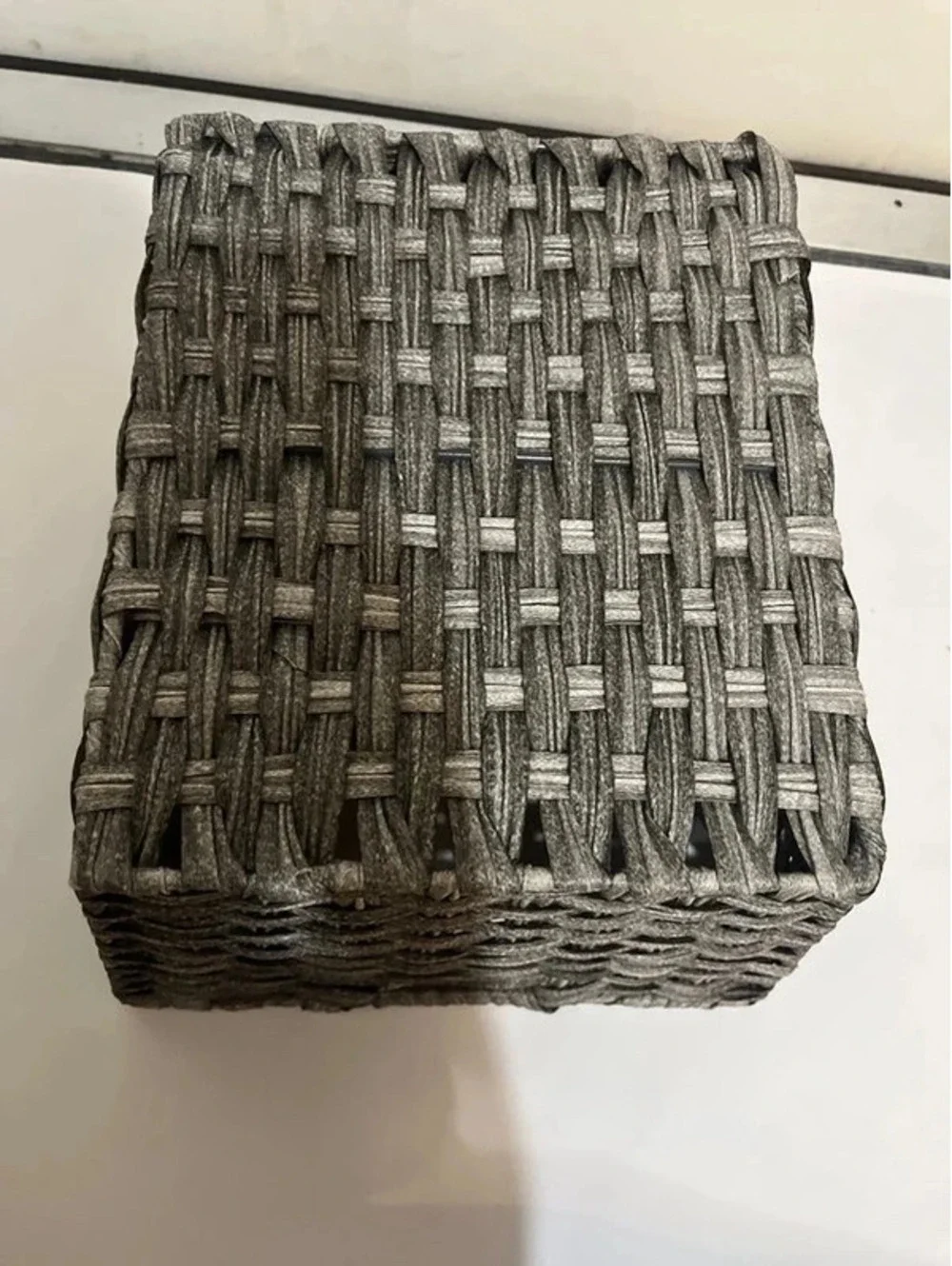 Grey weaved basket for storage organizing